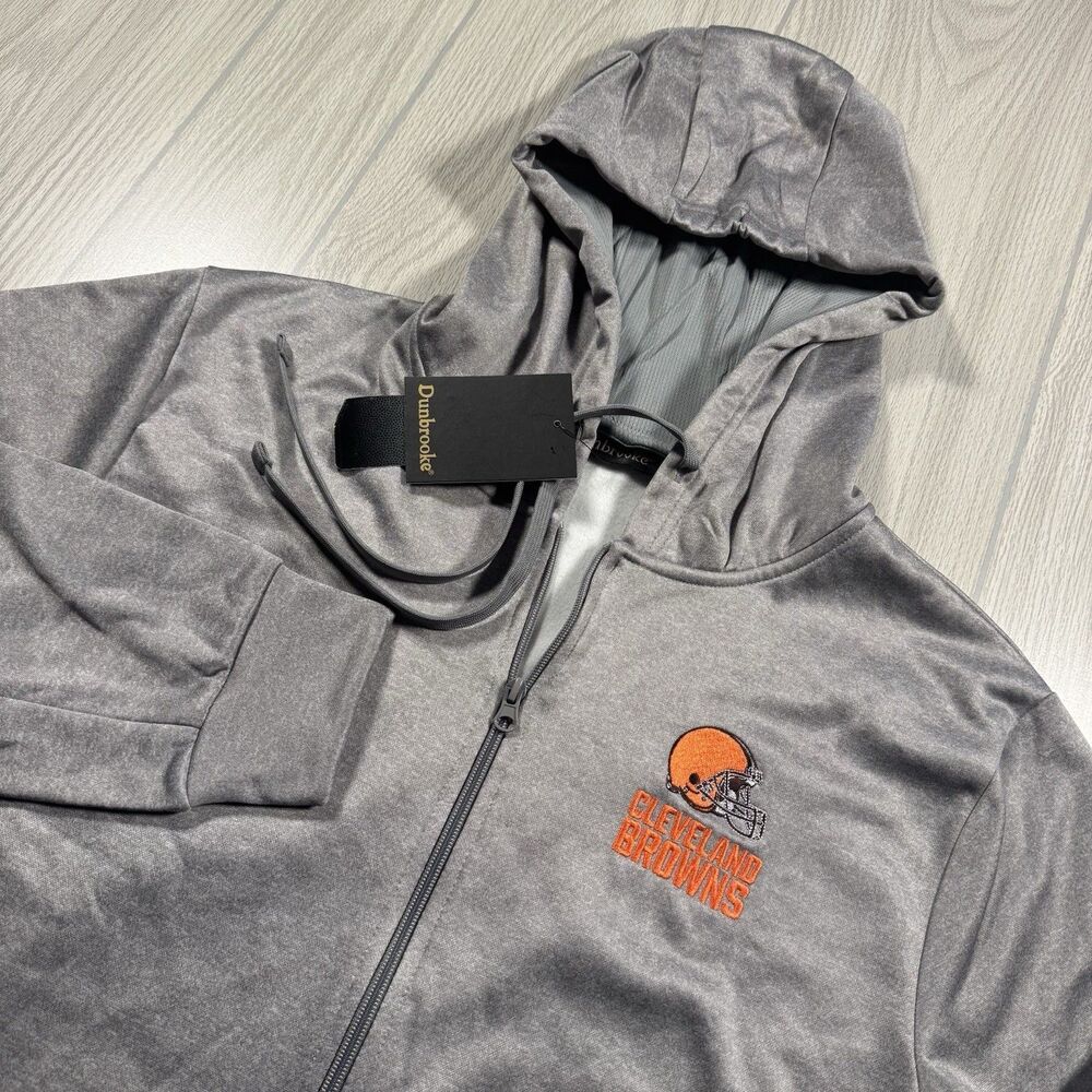 Cleveland Browns Full Zip Hoodie Dunbrooke Mens M Gray Logo Performance NEW